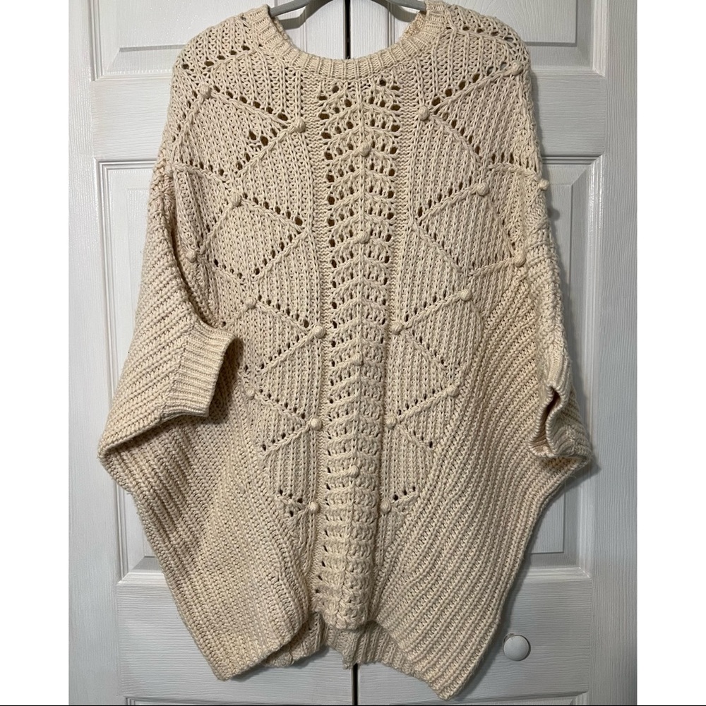 Cream Knitted Long Poncho